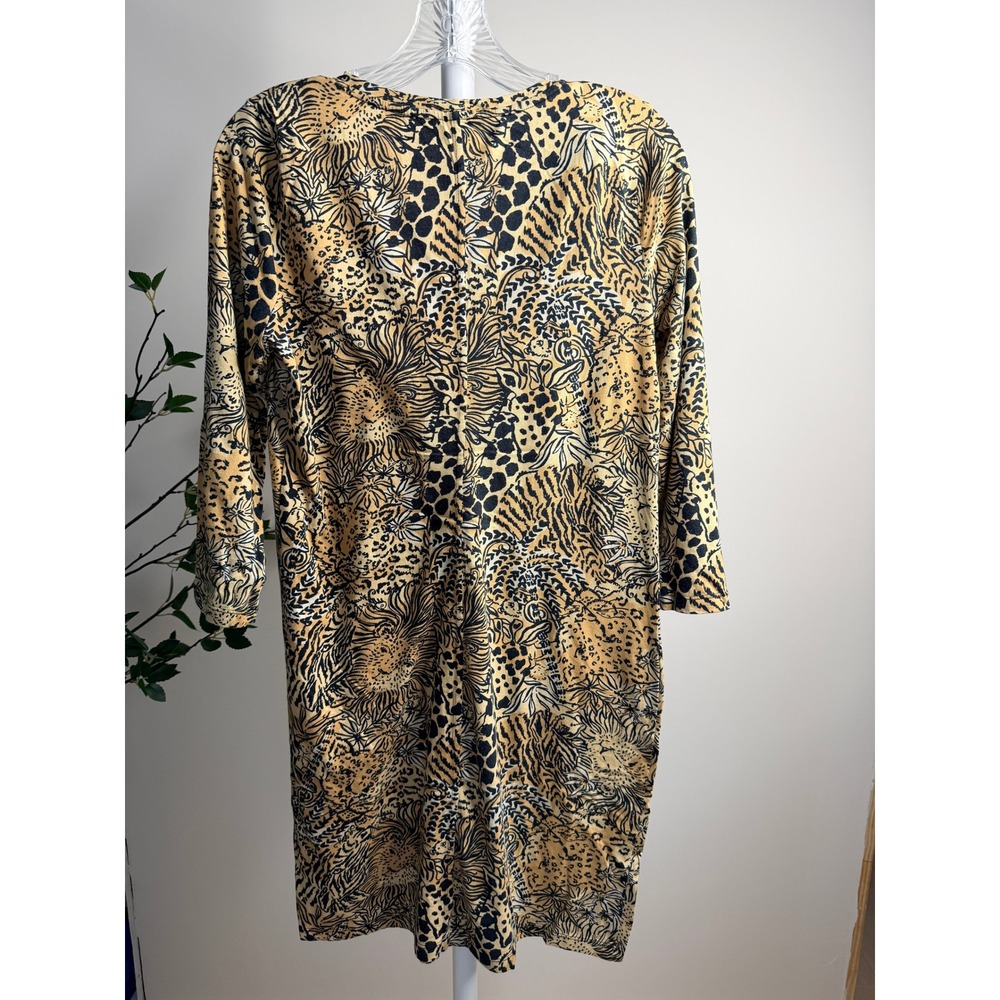Lilly Pulitzer Hear Me Roar Animal Print Cotton V-Neck Dress Tan Black Medium - Picture 7 of 7
